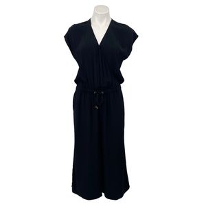 NWT Eileen Fisher Wide Leg Cropped Crepe Black Drawstring Jumpsuit Small